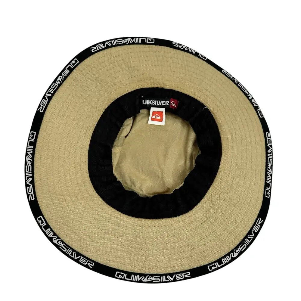 QUIKSILVER Khaki Beach Sun Hat One Size Kids Boys Logo Surf Safari Cotton
